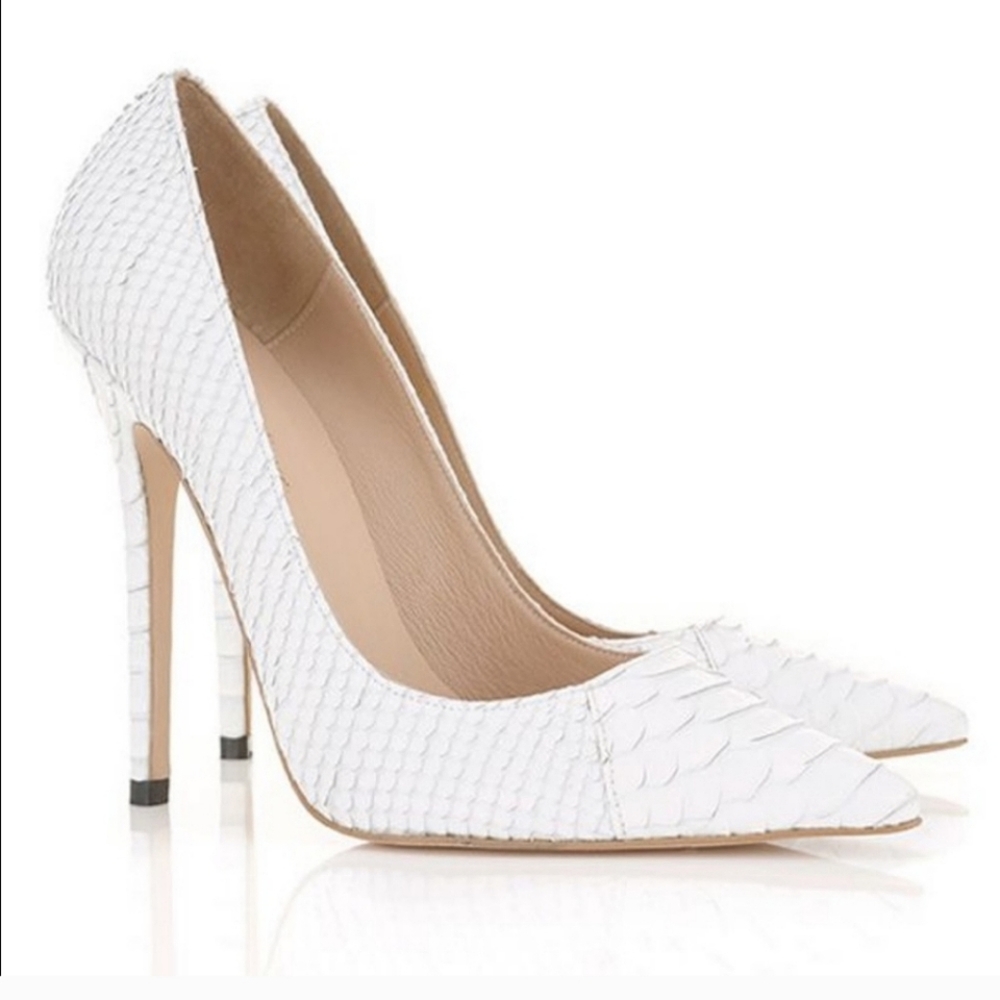 Nwt House Of Cb London 5" Python Pointy Toe Pumps In White Sz. 41 / 9